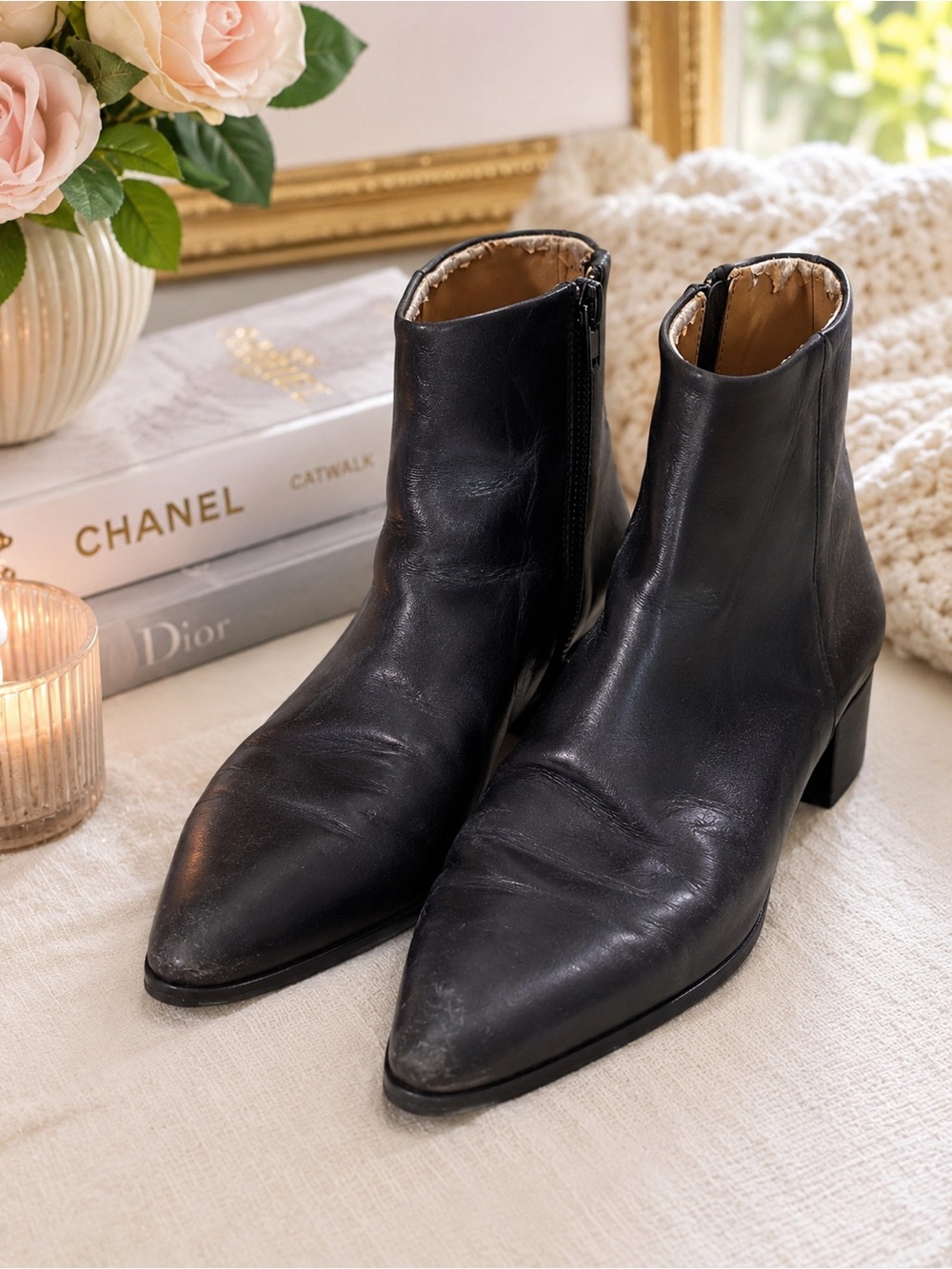 Coach Black Leather Pointed Toe Ankle Booties | Women’s Size 8